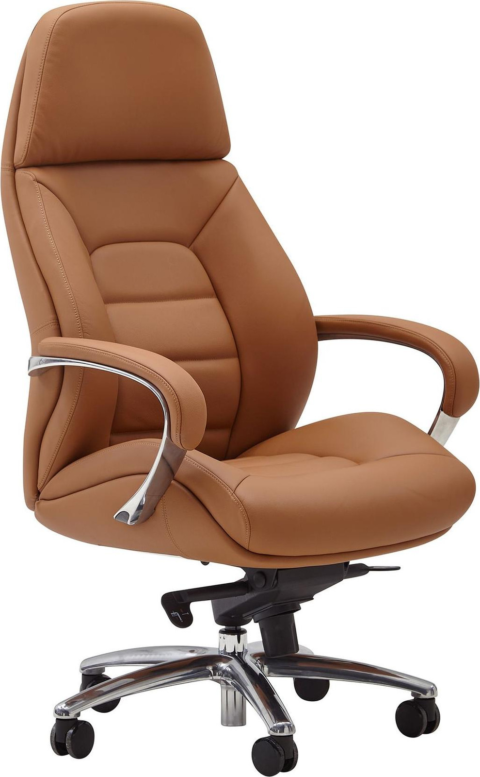 AMSTYLE ergonomische design bureaustoel met echt leer in caramel, verstelbare XXL chefstoel met armleuningen