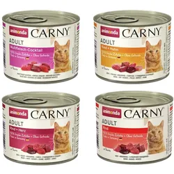 animonda Carny Adult 24 x 200g Mixpaket (Multifleischcocktail,Rind&Huhn,Rind&Herz,Rind) Katzennassfutter