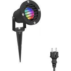 ledscom.de Gartenstrahler DUK, Gitter, mit Erdspieß für außen, schwarz, IP65, inkl. Smart Home RGBW GU10 LED Lampe 473lm
