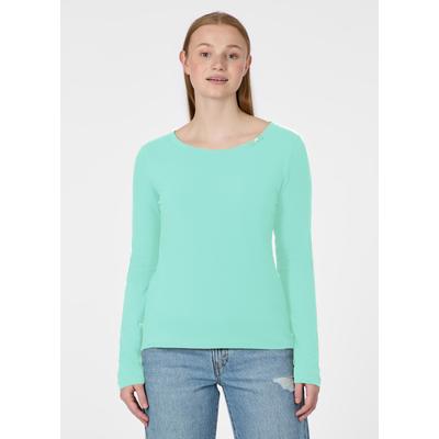 Langarmshirt RAGWEAR "FLLORAH LONG GOTS", Damen, Gr. XL, lagoon grün, Jersey, Obermaterial: 100% Baumwolle, unifarben, normal, Rundhals, Shirts Langarmshirt, Bestseller aus Single Jersey mit softem Finish und Knöpfen