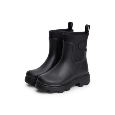 Gummistiefelette TOMMY HILFIGER "TH STAMP WARM ANKLE RAIN BOOT", Damen, Gr. 36, Textil, schwarz, Gummi, Textil, Schuhe, Blockabsatz, Regenboots mit TH-Logoemblem