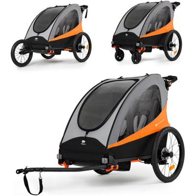 Fahrradkinderanhänger KINDERKRAFT "NAVA", Kinder, orange, Fahrradanhänger, 3in1 Fahrradanhänger, Buggy & Jogger, Hand- & Fußbremse, für 2 Kinder