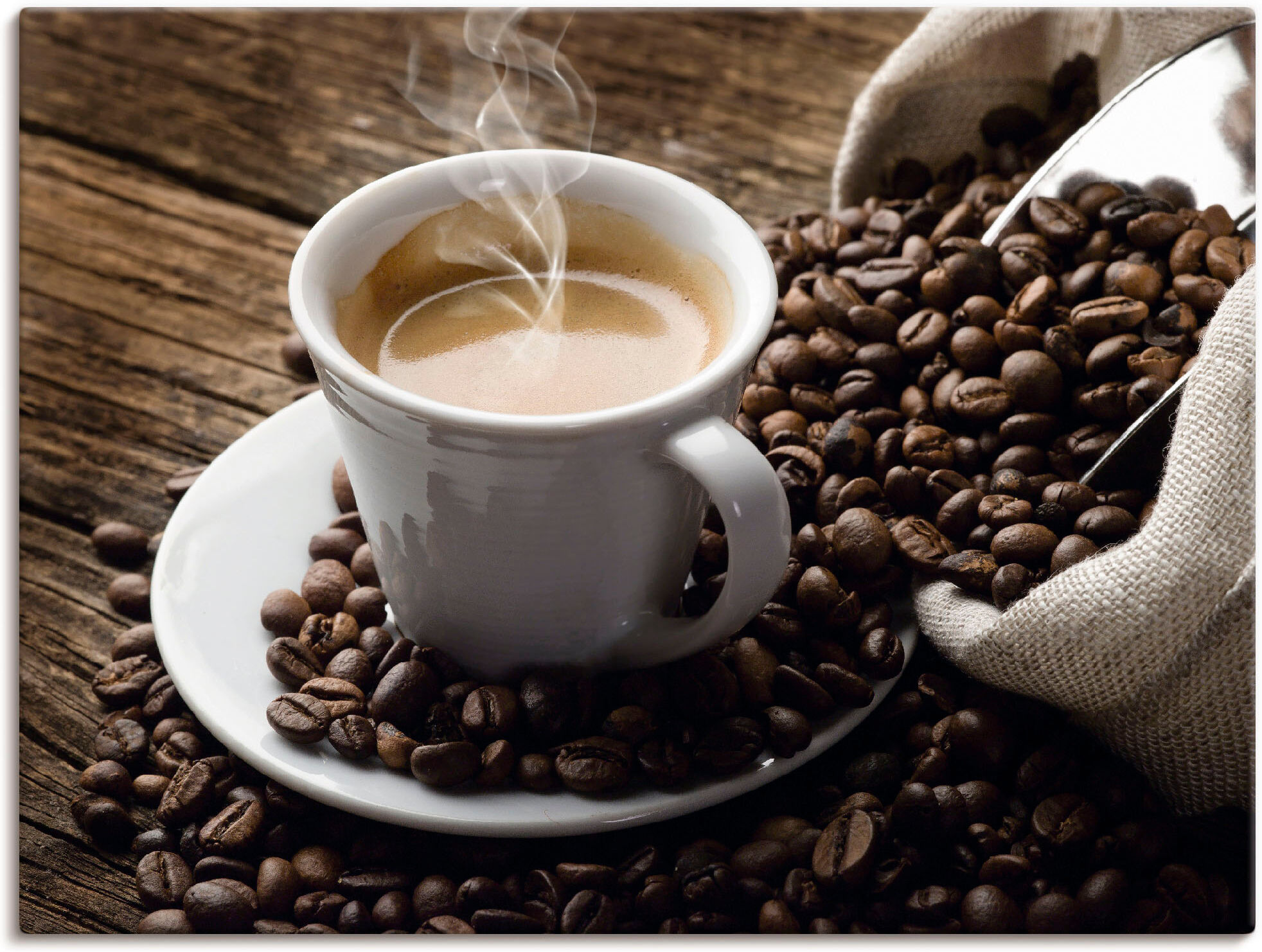 Wandbild ARTLAND "Heisser Kaffee - dampfender Kaffee", braun (farbe bild(er): braun), B:120cm H:90cm, Bilder, Wandbild, als Alubild, Leinwandbild, Poster, Wandaufkleber in verschied. Grössen farbe bild(er): braun B/H/T: 120cm x 90cm, Leinwandbild Getränke