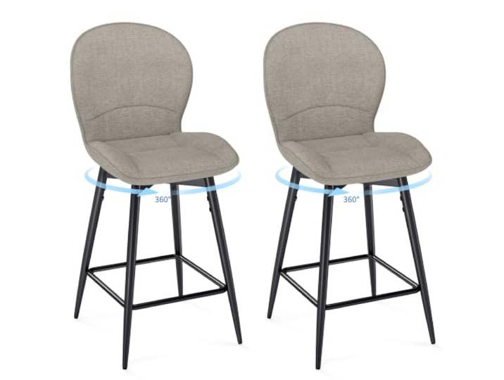 LEWE Barhocker 2er Set, 360° drehbare Barstuhl 65cm, Stofflehne, Mokka Küchenhocker mit atmungsaktiver Stofflehne und metallener Fußstütze, modern skandinavisch für Küche, Bar und Esszimmer