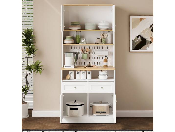 Buffet multifonctionnel moderne avec 2 tiroirs et 4 portes – Poignées et espace de rangement généreux, organisateur d'armoire de Buffet élégant