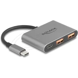 Delock 3 Port USB Hub 10 Gbps mit USB Type-C zu 1 x USB Type (USB-C, 3 Ports), Dockingstation + USB Hub, Grau