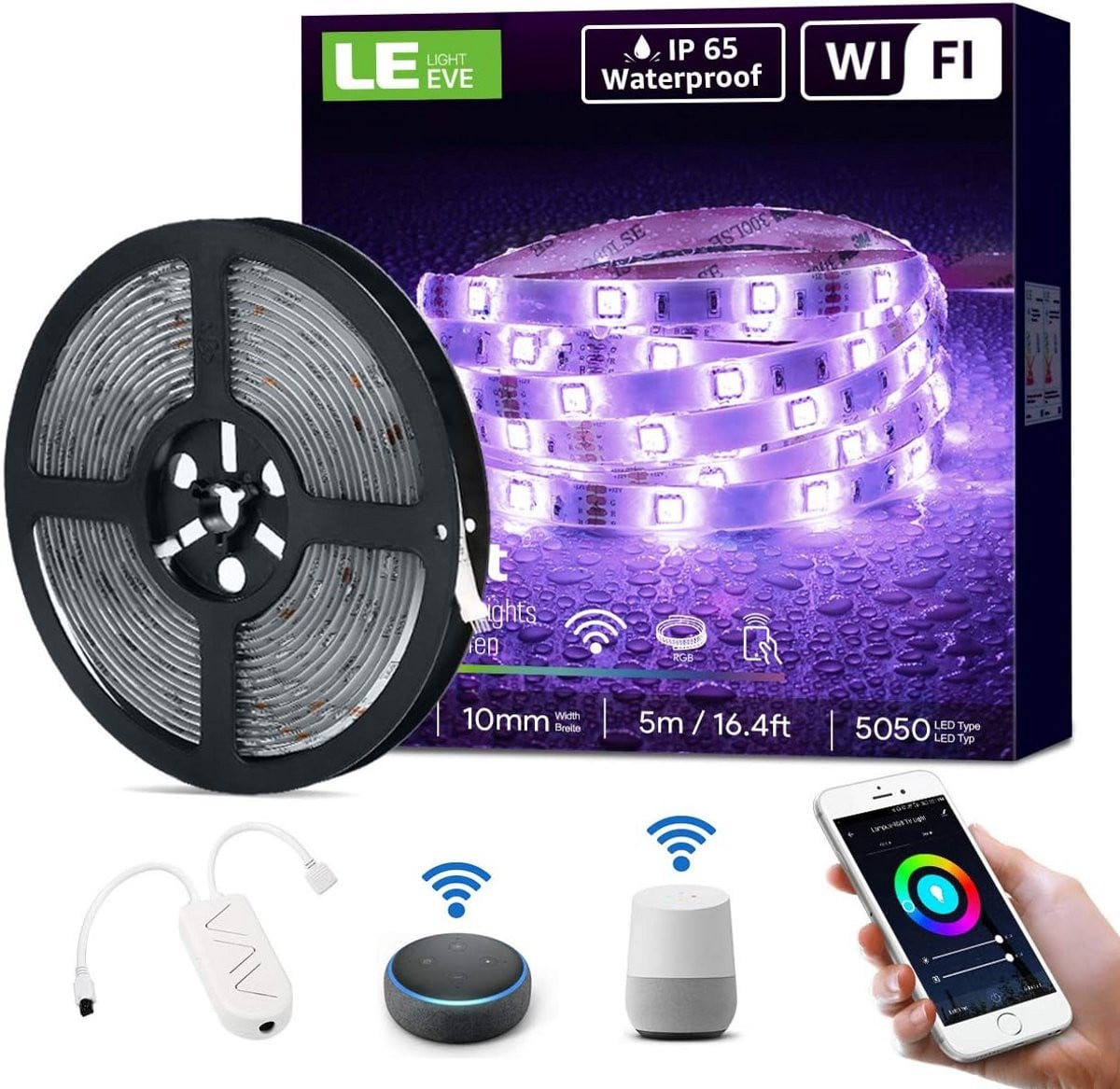 Lepro Waterdichte RGB Smart LED Strip 5 Meter - WiFi & Spraakbesturing (Alexa/Google Home)
