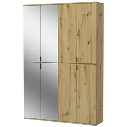 GARDEROBENSCHRANK Eiche 122 cm, Flurschrank mit Spiegel