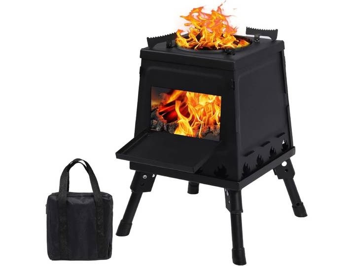 Poêle à bois de Camping Portable en fonte, poêle à bois noir avec étui de transport pour sac à dos en plein air