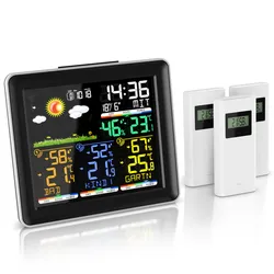 BEARWARE Funk, mit Farbdisplay, Wireless Funksensor/Außensensor, DCF Funkuhr Wetterstation (mit Außensensor, Luftdruck, Wettervorhersage, Barometer, Wecker, Alarm, Snooze)