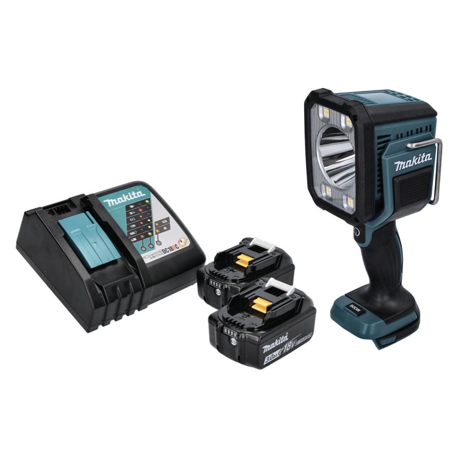 Makita DML 812 RF Akku LED Handstrahler Taschen Lampe 18 V 1250 lm + 2x Akku 3,0 Ah + Ladegerät (1250 lm) (DML812RF)
