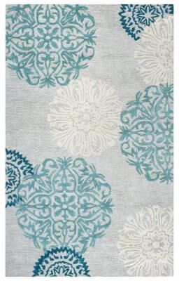 NAVATEXTURA Charming Blue, Green, Grey, and Ivory Medallion Hand-tufted Wool Blend Rug