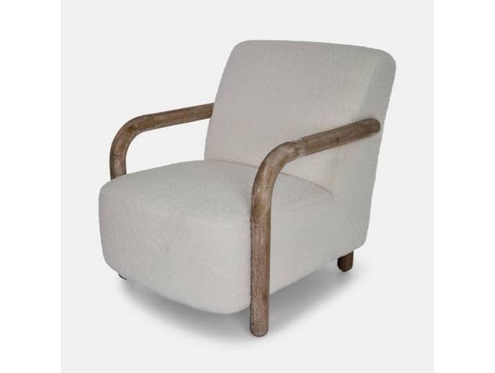 LOBERON Sessel Halvdis , beige Sessel, Wohnzimmermöbel, Weicher Bouclé-Bezug, Geschwungene Armlehnen aus Eichenholz