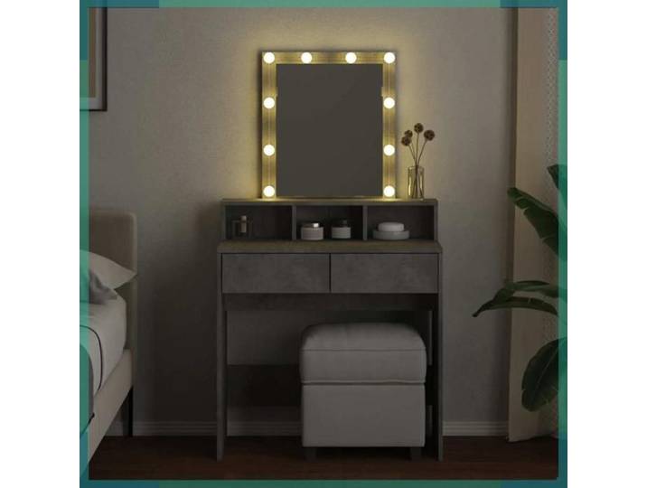 Coiffeuse - 848181 - gris béton - LED - 2 tiroirs