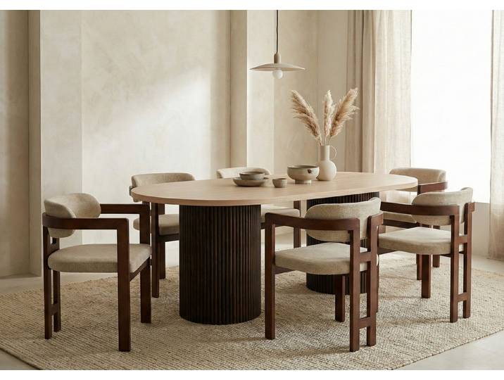 alesvelt Esstisch Trivento oval massive Tischplatte im Travertin Design Säulenstil (1-Tisch), Tischbeine im Säulenstil, 200x100x75cm