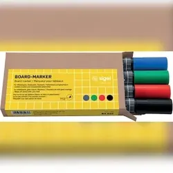 Sigel Board-Marker, 2-3 mm, Rundspitze, abwischbar, schwarz, blau, rot, grün, Etui mit 4 Stiften
