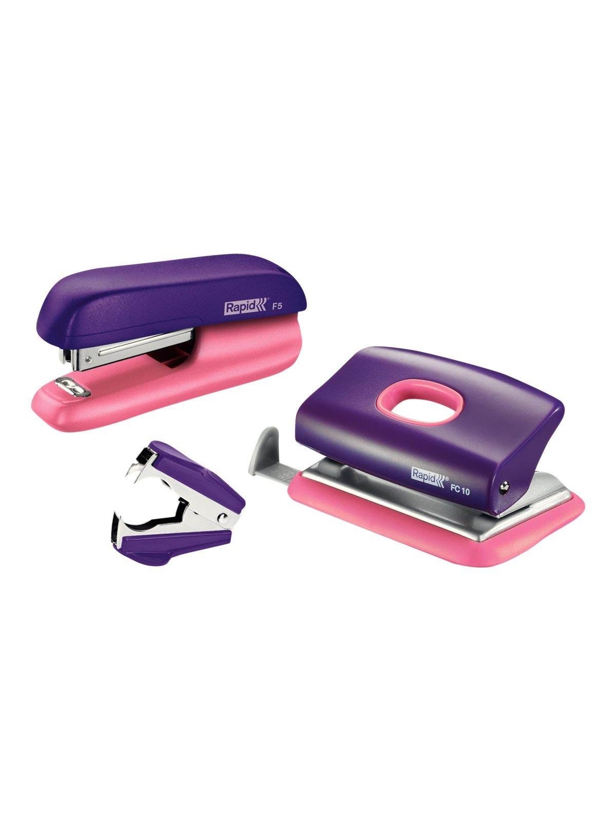 Rapid Mini Heftgerät F5 und Locher Set Violett/Apricot