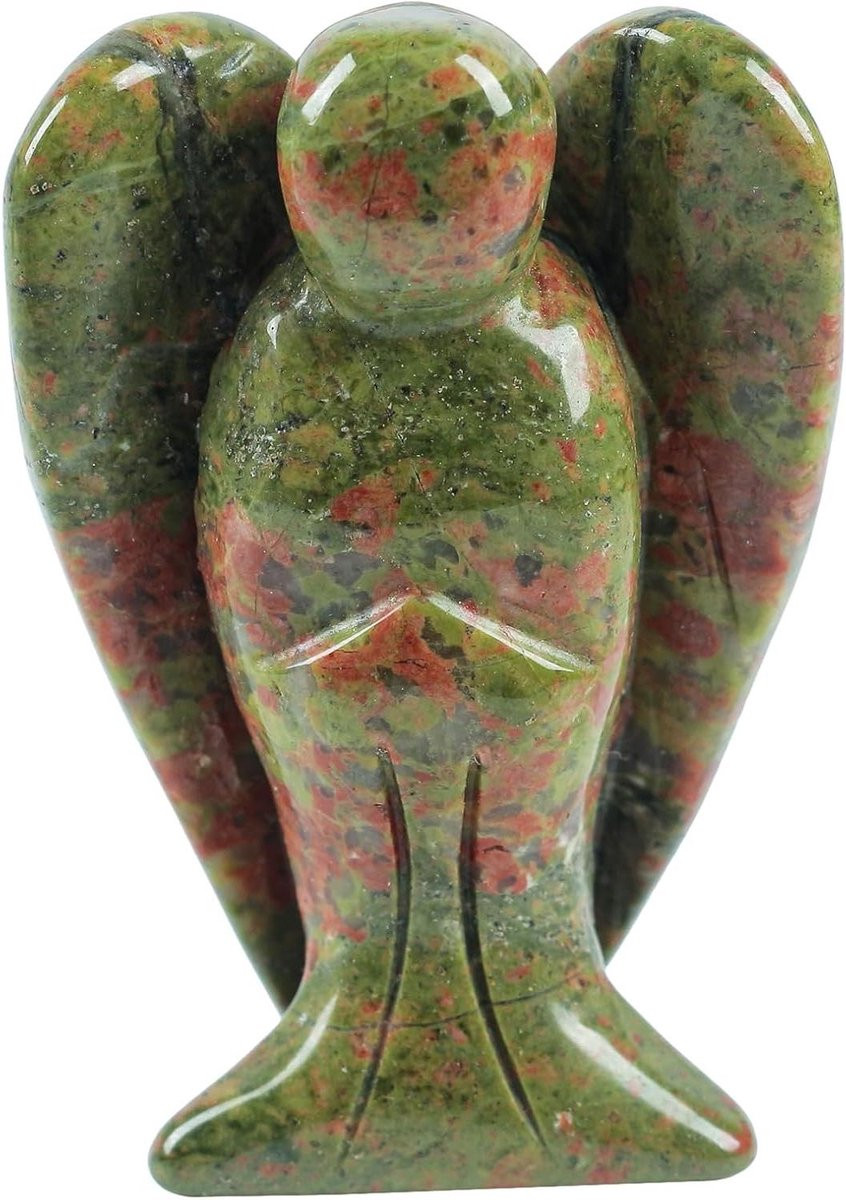 Unakiet Engel Beschermengel Figuur Groen - Handgesneden Steen Decoratie voor op Tafel - Hoogte: 5 cm