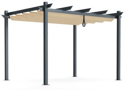 Costway 10 x 12 Feet Outdoor Aluminum Retractable Pergola Canopy Shelter Grape Trellis-Beige