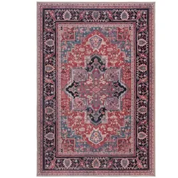 Maschinenwaschbarer Traditioneller Vintage-Teppich aus recycelten Fasern, rutschfest - `Hald`. Farbe: Rot, 200x290 cm | Kadima Design