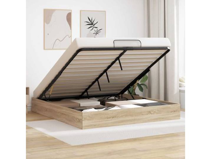 YUOTYRKTEJRSG Spanplatte Gaslift Braun 203 x 160 x 25 cm Ottoman Bettgestell Sonoma-Eiche 193x120x25 cm Spanplatte mit Gaslift Stauraum Modernes Design