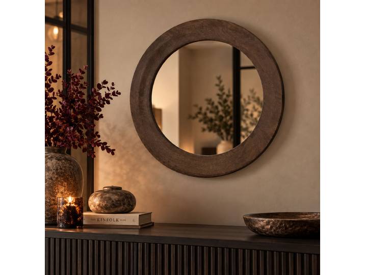 Spiegel Noam Bruin mango rond S