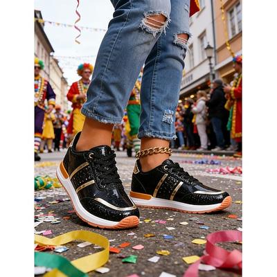 Damen Mardi Gras Metallische Goldglitzer Sneakers leichte Karneval Mode Schuhe für Festival-Outfits den täglichen Gebrauch Reisen Feierlichkeiten