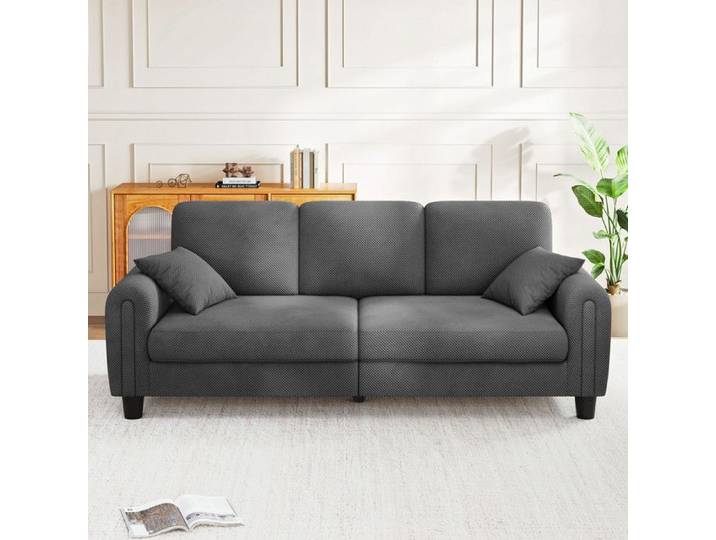 DRIPEX Grand Canapé 3 Places en Tissu Texturé Gris avec accoudoirs épais 3 coussins 2 oreillers 215x80x86cm