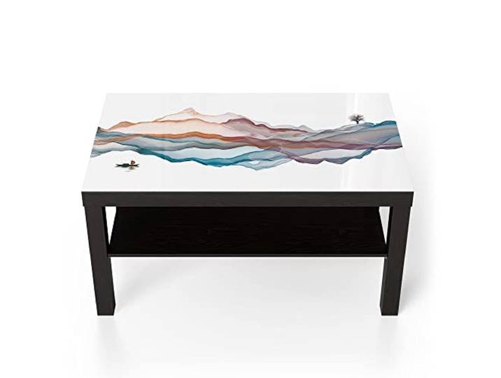 DEQORI Glastisch schwarz groß 90x50 cm Motiv Berglandschaft ausgefallener Beistelltisch aus Glas Hochglanz Couchtisch fürs Wohnzimmer moderner Couch Tisch mit Design
