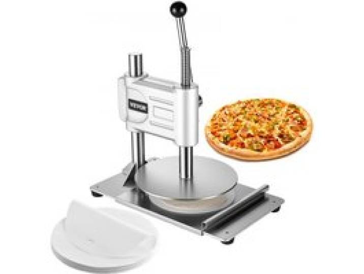 VEVOR manuelle Pizzateigpresse 241,3 mm Gebäck-Pressplatte, Brotpresse aus Edelstahl, kommerzieller Chapati Presse, 5 mm Dicke Formmaschine mit Griff & 100 Stk. Pergamentpapier, Pizza-Teigrolle