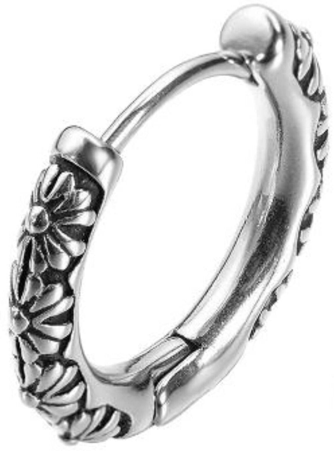 Single-Creole FIRETTI "Schmuck Geschenk Ohrschmuck einzeln Flower Power", schwarz (edelstahlfarben, schwarz), Ohrringe, Damen, 18,3mm, Edelstahl, Single-Creole edelstahlfarben, schwarz 18,3mm, Edelstahl