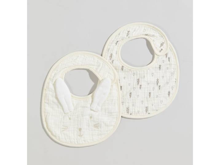 Lätzchen in Ecru, Beige und Grau (x2)