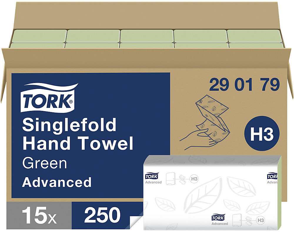 Zickzack Handtücher, 2-lagig, grün, VE 15 x 250 Stk, Advanced-Qualität TORK