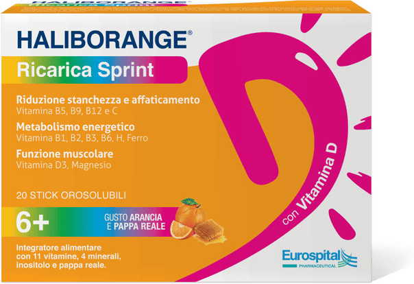 Haliborange Ricarica Sprint Integratore Tonico Energetico 20 Stick-Pack