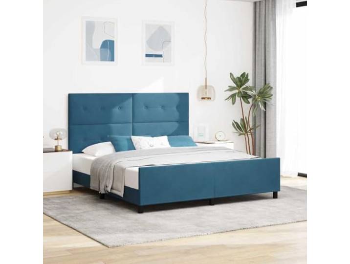 Samt mit Kiefernholz Modernes Design Luxus Boxspringbett Blau 180 x 200 cm Boxspringbett mit verstellbarem Kopfteil Dunkelblau 180x200 cm Samt Luxus Bettgestell mit Lattenrost, Modernes Design,