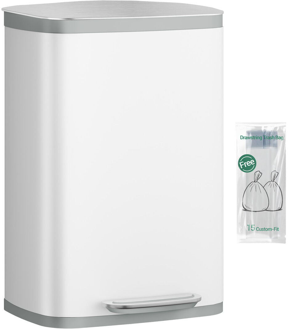 Hzuaneri Kitchen Bin 50L, Recycling Bins for Kitchen, Stainless Steel Pedal Bin with Soft-Close Lid, Rubbish Bins with Handle, Removable Inner Bucket, 15 Bin B White 50L