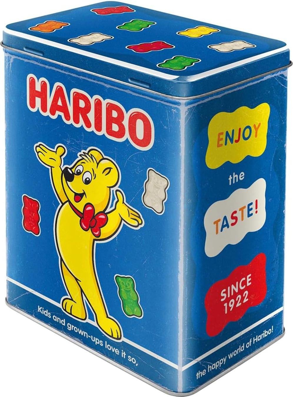 Nostalgische HARIBO-kunst meerkleurige metalen doos blauw 3 liter