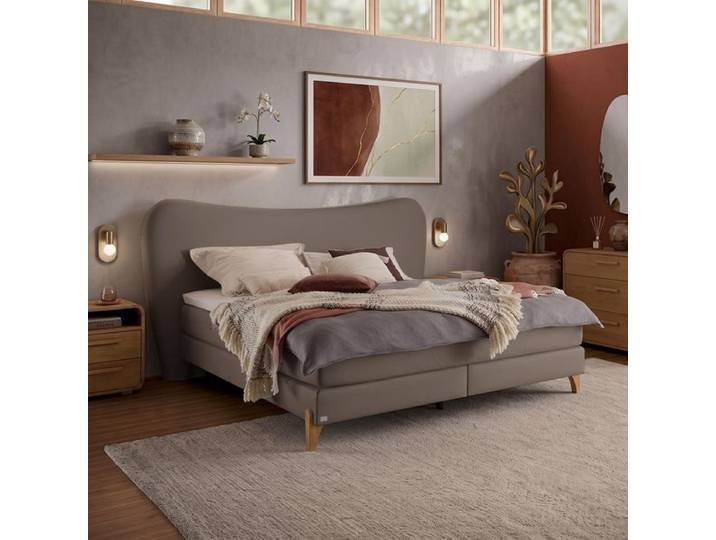 Boxspringbett Abelia Kunstleder 140x210cm TTF-Box Härtegrad: H2 Hellgrau retro/vintage