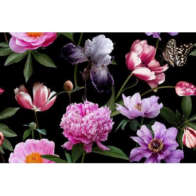 Fototapete PAPERMOON "BLUMEN ABSTRAKT-MUSTER DESIGN ROSEN BLUMEN DECOR RETRO", bunt, B:4,5m L:2,8m, Vlies, Tapeten
