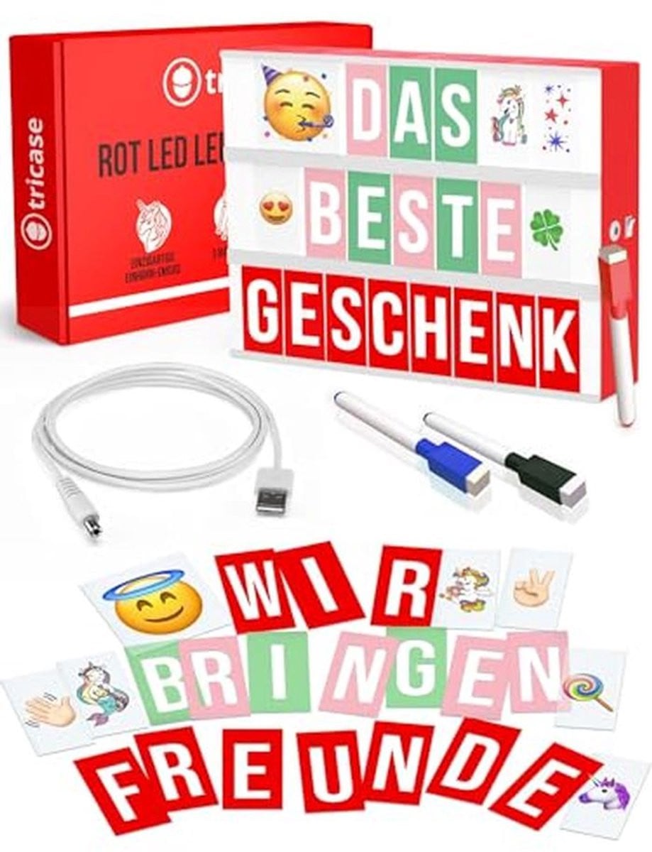 LED Lightbox A4 Rood met 312 Letters, Emoji's en 3 Markers voor Decoratie
