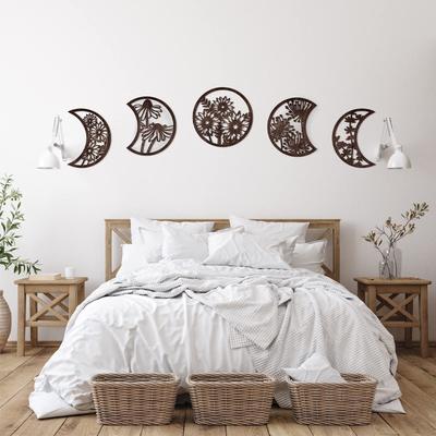 Evergreen Home Goods Handmade Wooden Moon Phase Wall Art, Nordic Style Decor For Living Room, Bedroom brown 27x27x3cm