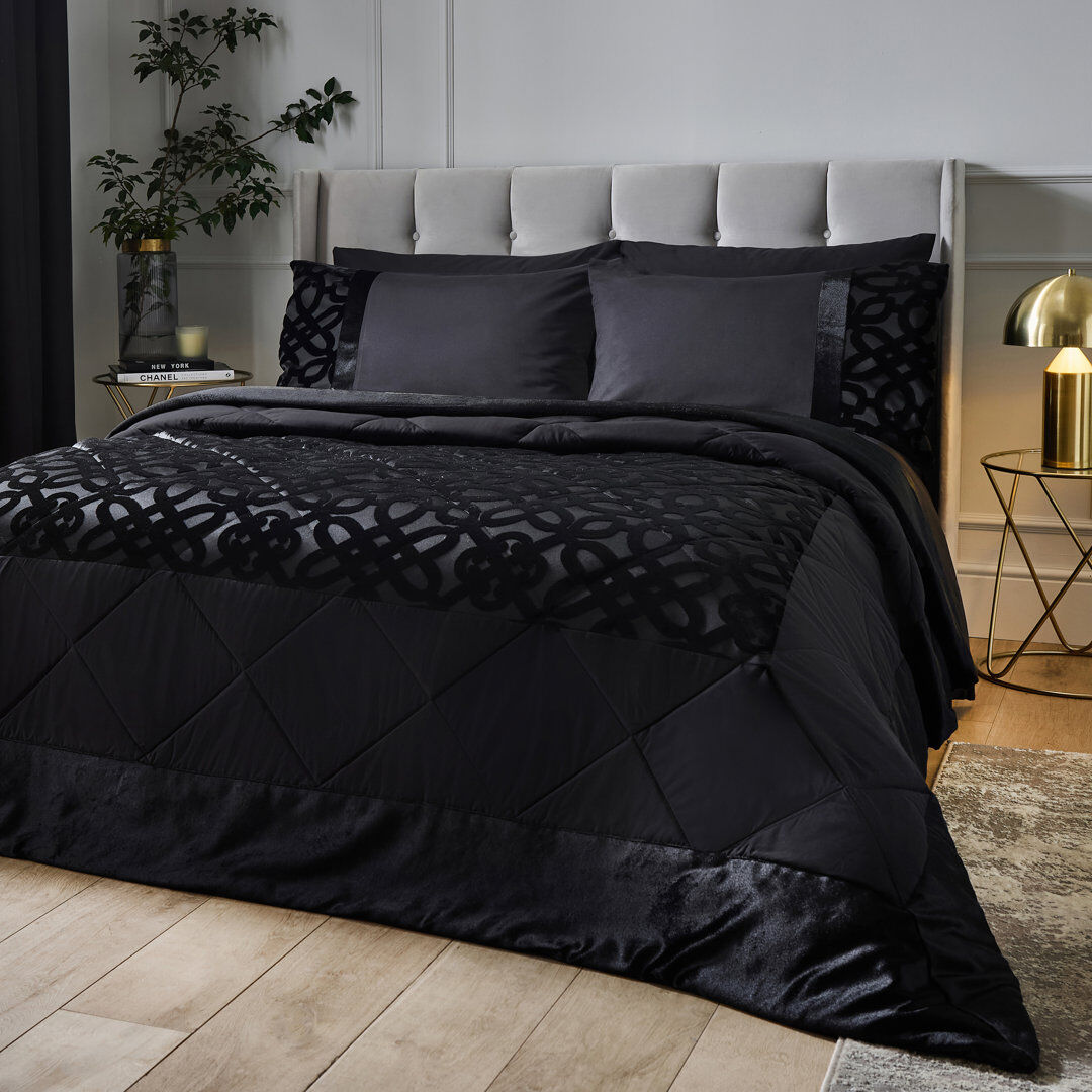 Catherine Lansfield Lattice Cut Velvet 220x230cm Blanket Bedspread Black UK Kingsize - DE 230 x 220 cm