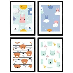POSTER Set mit 4 tierischem A3 Schwarzer Rahmen