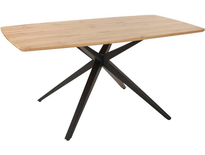 Esstisch DUO COLLECTION Tisch Emira , schwarz (wildeiche nachbildung, naturbraun, schwarz, wildeiche nachbildung, naturbraun), B:160cm H:77cm T:90cm, Tische, Esstisch, massives X-Metallgestell, Wildeichen Optik