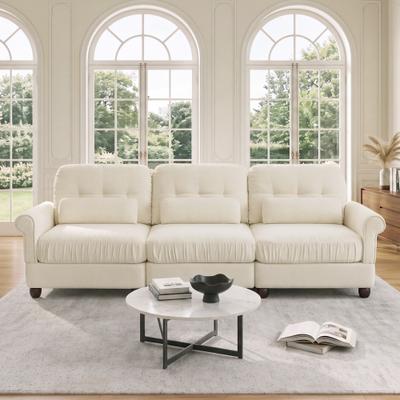 Unbranded "98"" Chenille 3-Seater Modular Sofa, Rolled Arms and Tufted Back Couch with Lumbar Pillows"