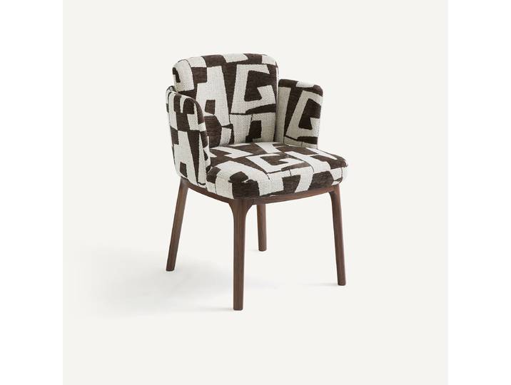 AM.PM Fauteuil de table, en noyer et tissu jacquard, JABOTE Marron Cachou Écume