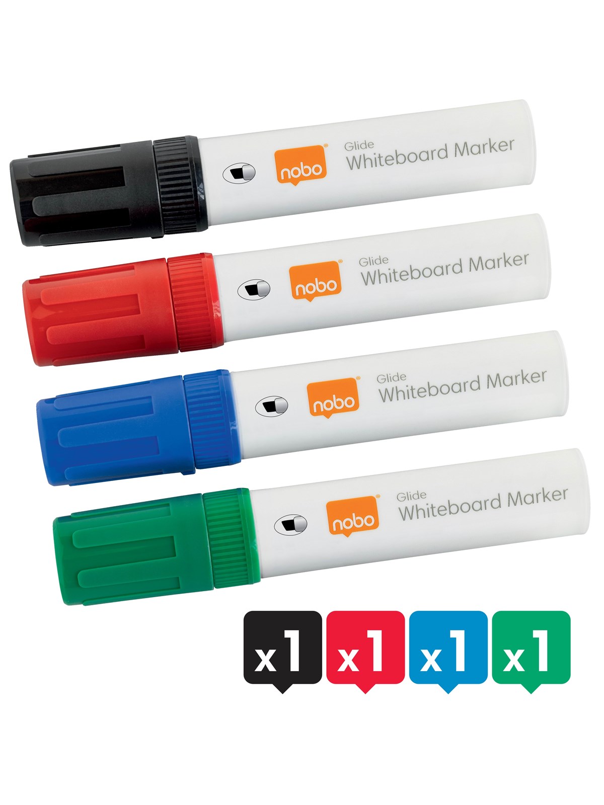 Nobo Glide Boardmarker, trocken abwischbar, große Keilspitze, 4 Stück Sortiert