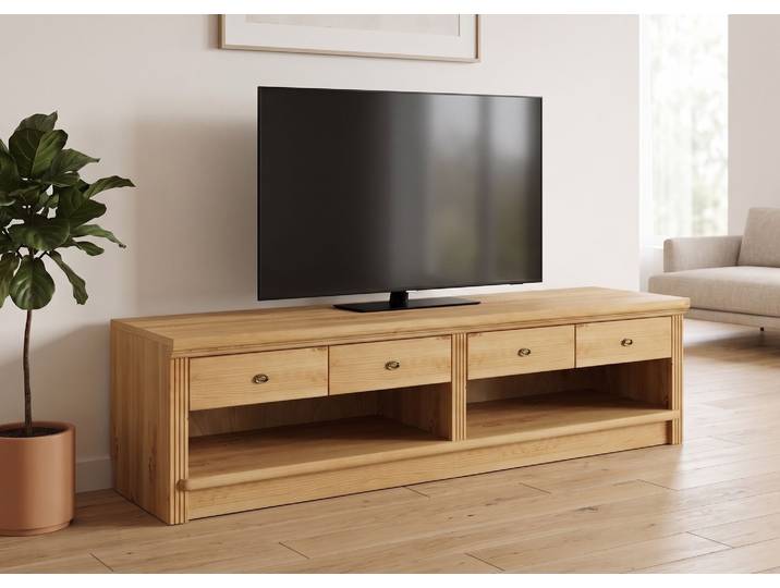Lowboard GOODPRODUCT Soeren TV-Kommode , natur, B:158cm H:45cm T:45cm, FSC-zertifiziertes Massivholz, Sideboards, Lowboard, aus massiver Kiefer, mit 2 Schubladen, FSC-zertifiziert
