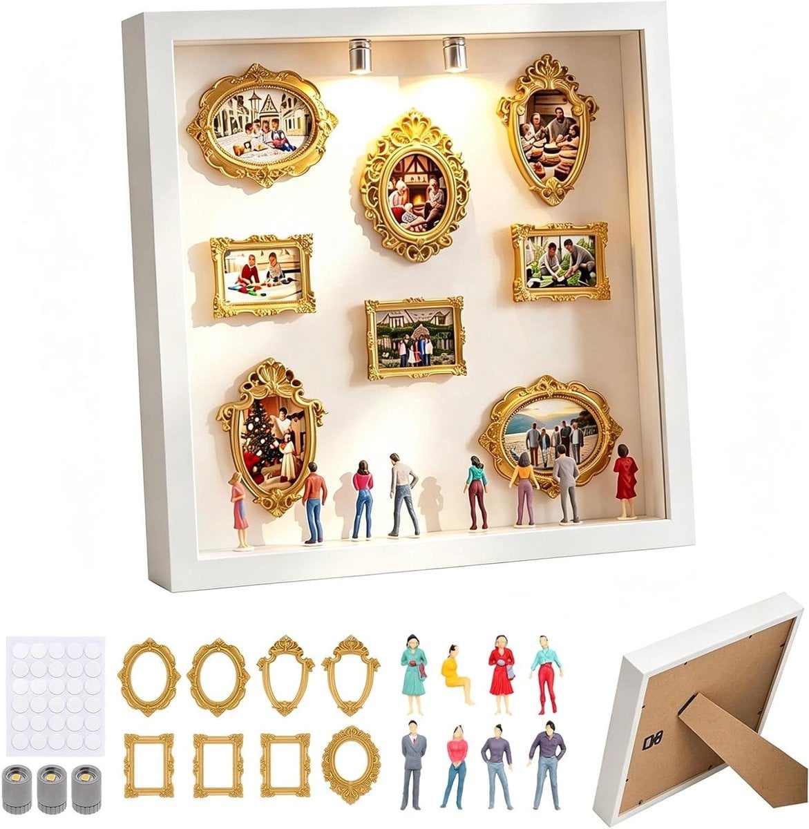 Mini Museum Silhouetdoos - Diorama Lijst Herinneringsdoos - Wit met Gouden Miniatuurlijst