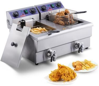 VEVOR Commercial Electric Deep Fryer 24L 3000W Dual Basket Stainless Steel Countertop with Time Control & Oil Filtration